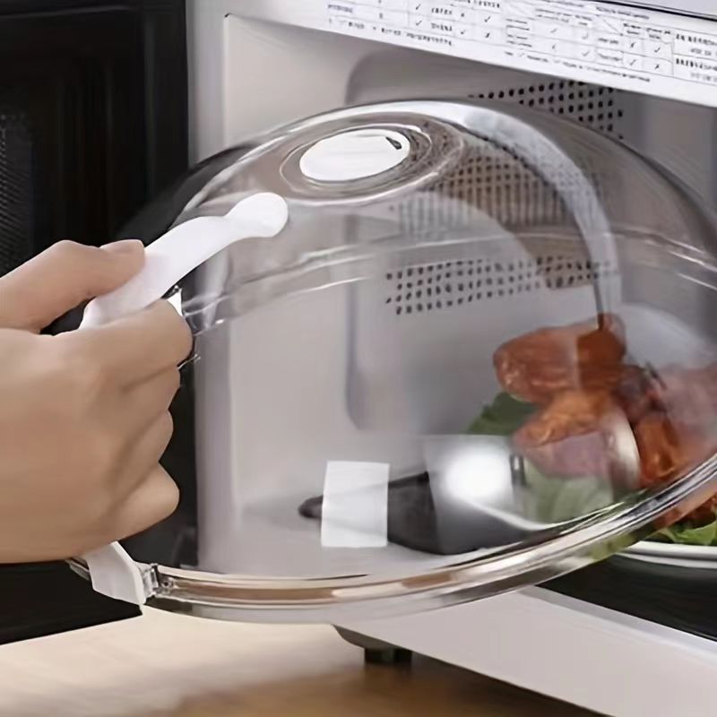 1pc clear splash food cover, oil and splash microwave heating cover, steam vent microwave tray cover bowl cover, easy to grip, suitable for microwave and kitchen supplies, RV kitchen supplies.