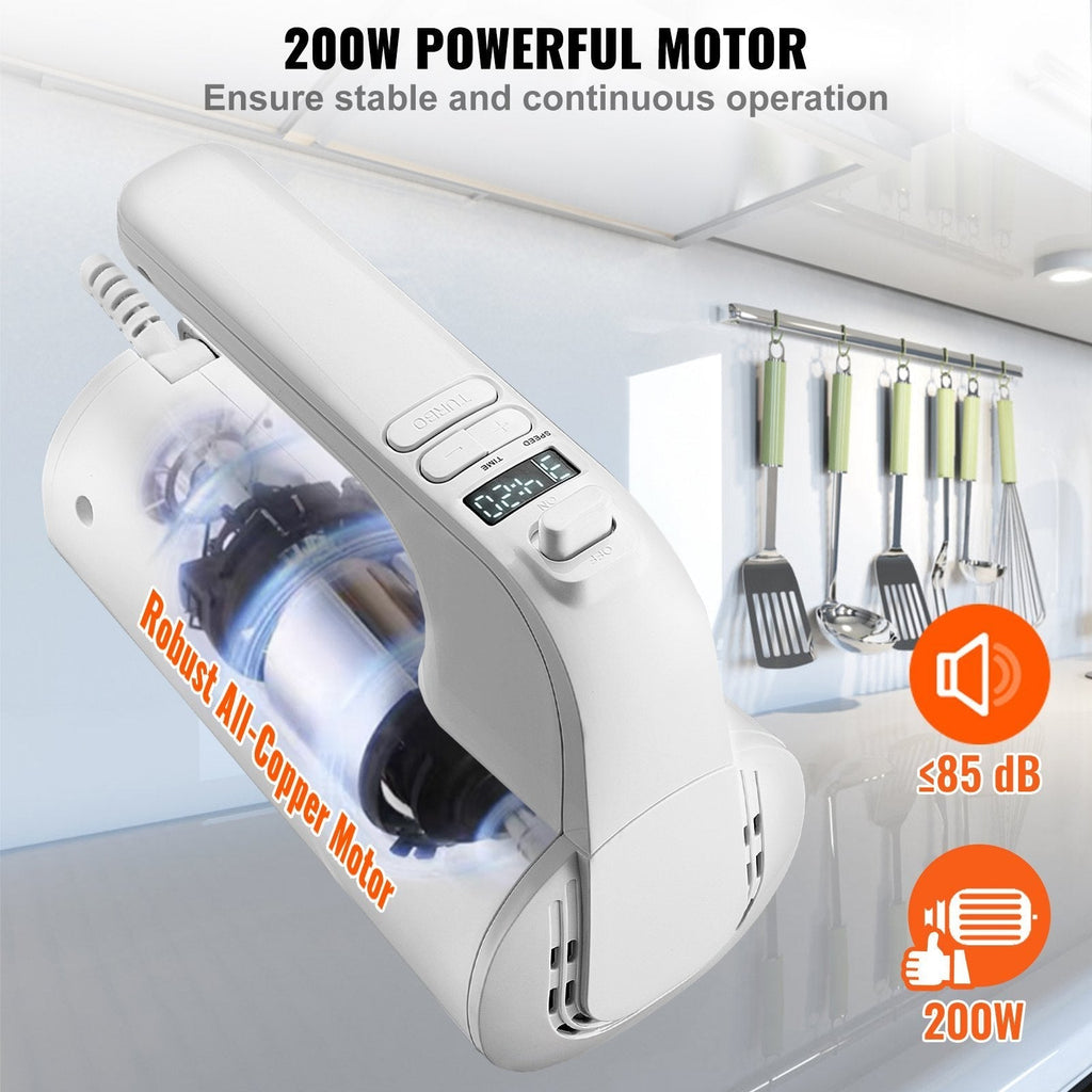 🍰 Digital Electric Hand Mixer – 5-Speed, 200W, Turbo-Boost