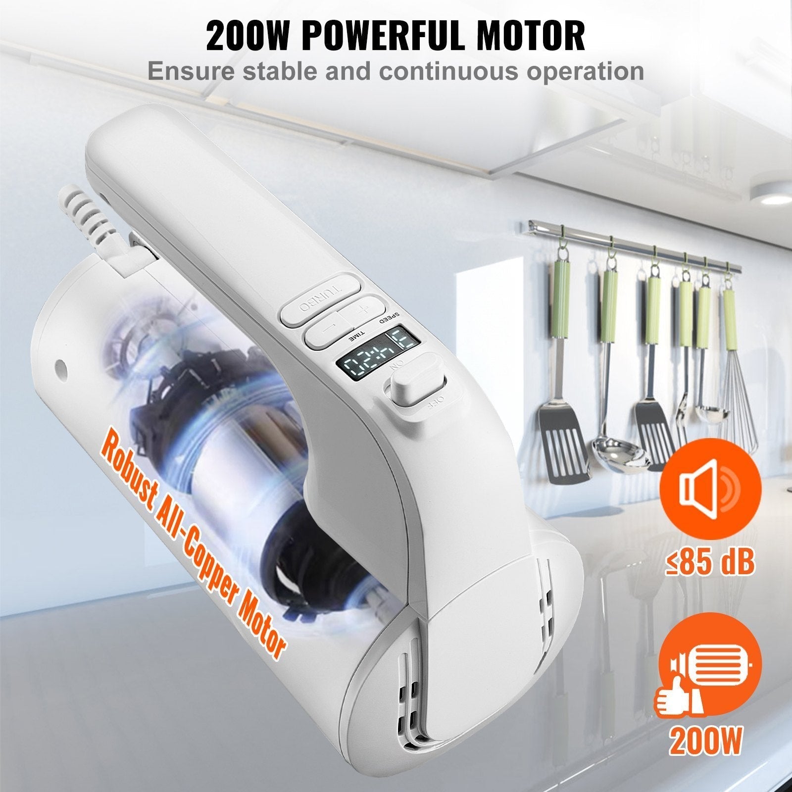 🍰 Digital Electric Hand Mixer – 5-Speed, 200W, Turbo-Boost