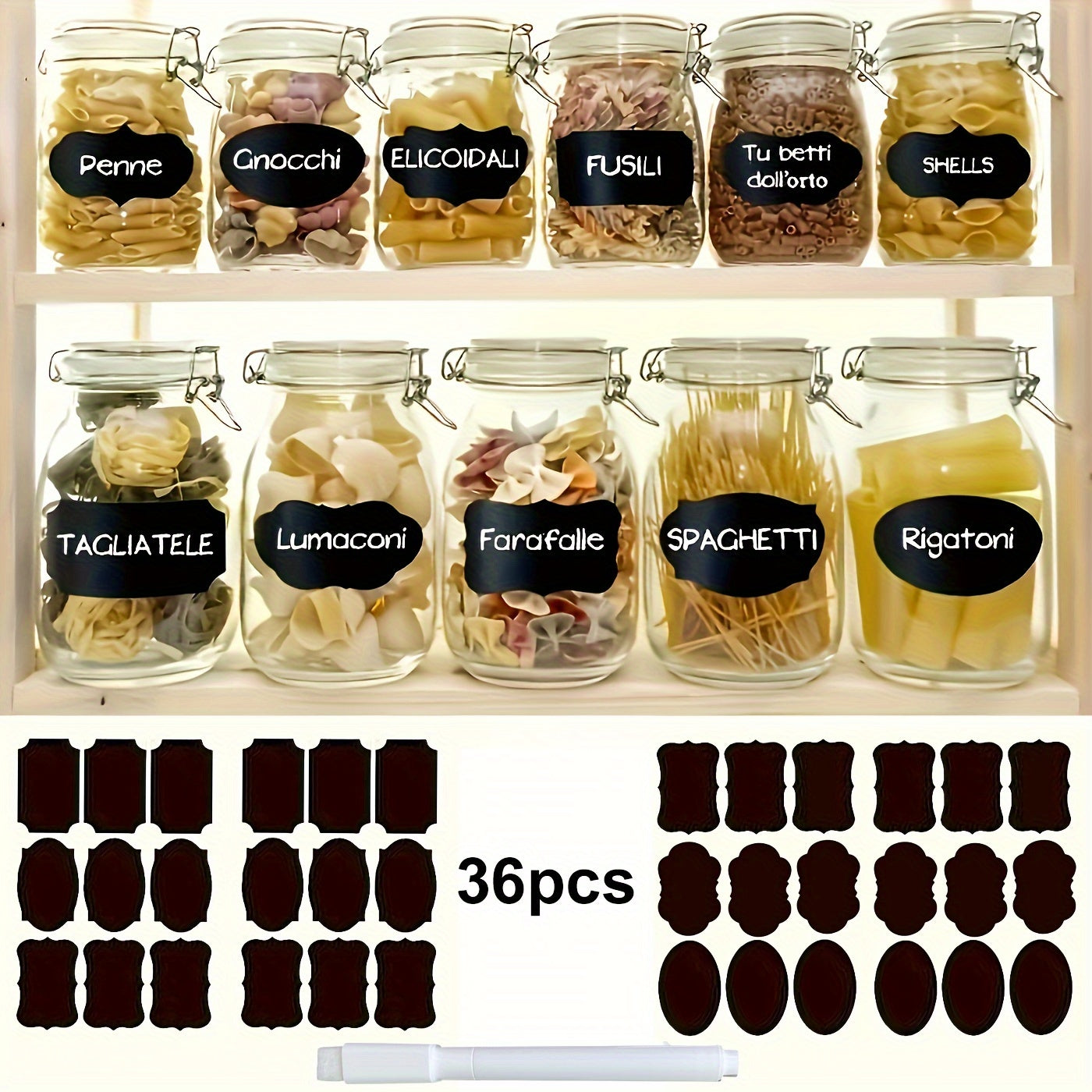 36pcs Reusable Food Storage Container Labels With Pen - Waterproof, Glue-Free, Self-Adhesive, Blackboard Sticker For Spices, Cheese, And More - Kitchen Accessories