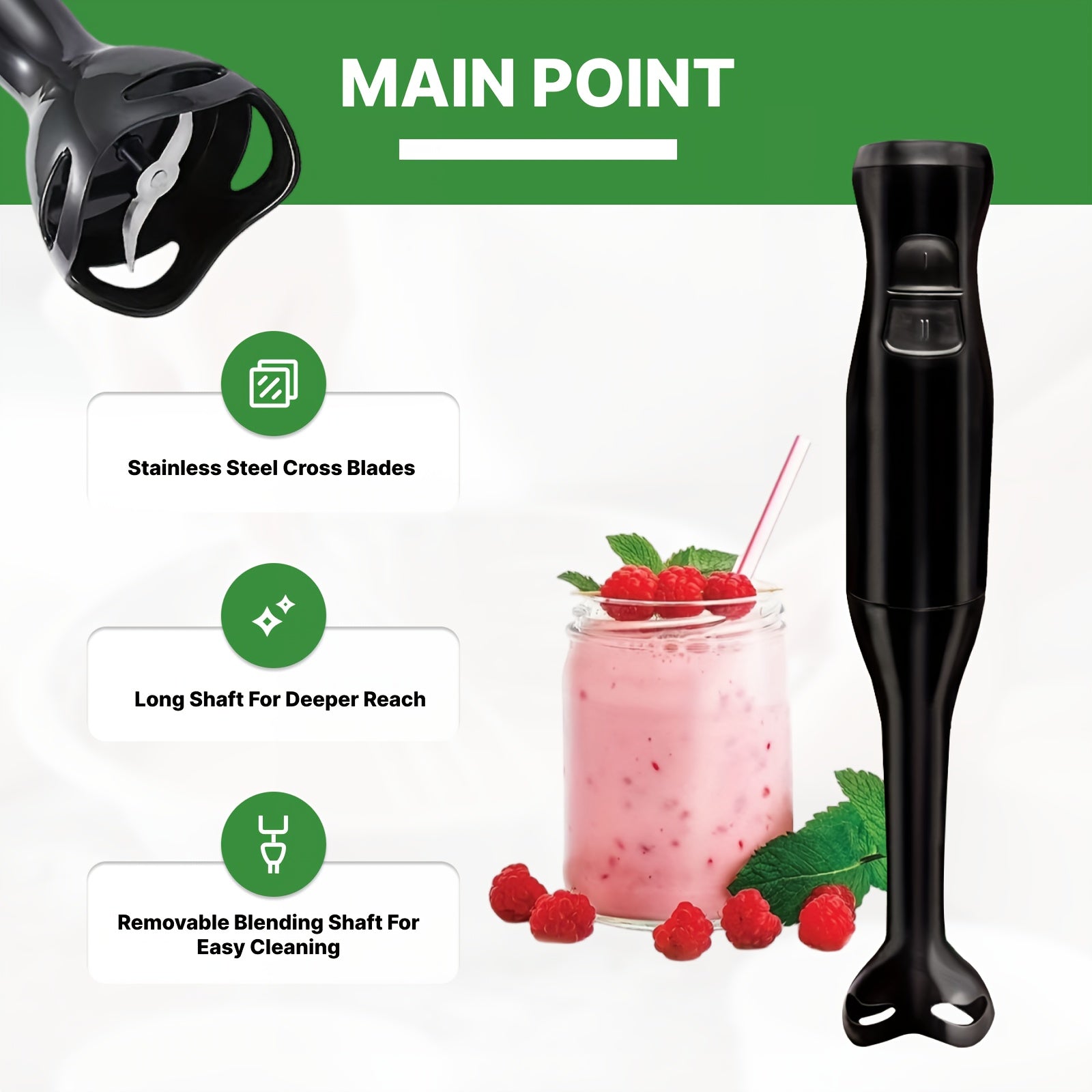[Handheld Immersion Blender] WANVOAPLS 2-Speed Handheld Immersion Blender - Detachable Shaft for Easy Cleaning - Hanging Loop for Storage - Electric Hand Mixer for Soup, Smoothies, Sauces, Baby Food, Milkshakes, Puree - Compa