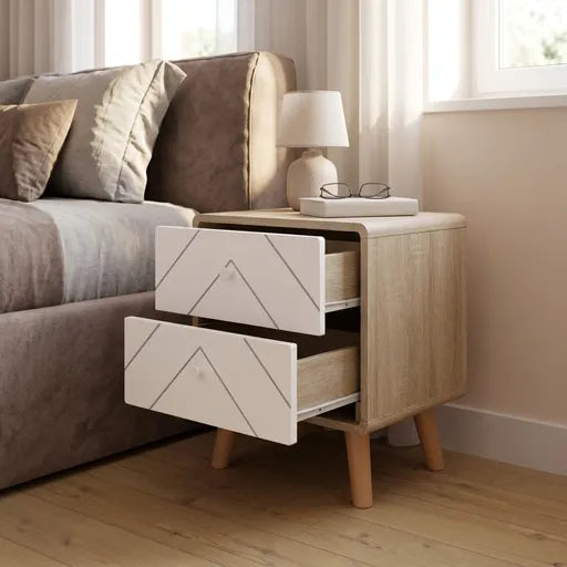 Dixie 2 Drawer Bedside Table – Dusty White Wooden Bedside Cabinet | Modern Bedroom Furniture UK