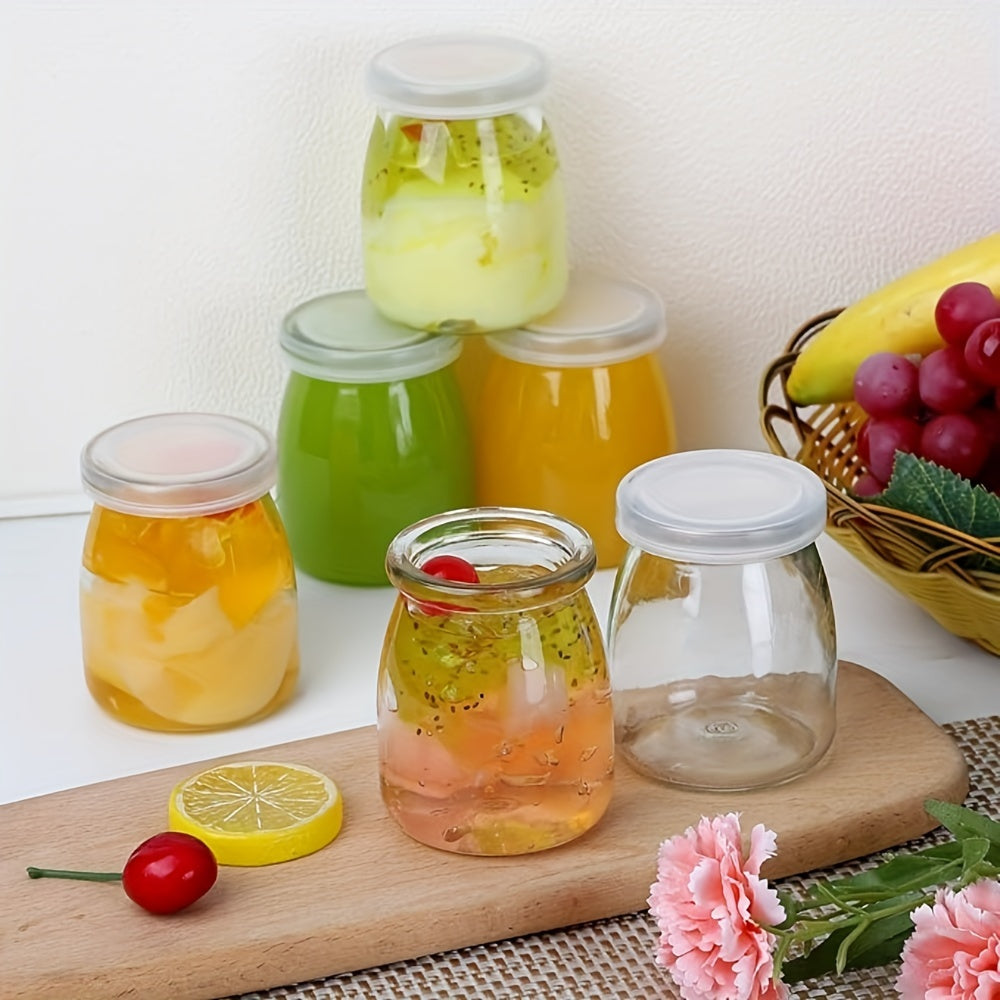 10-Piece 4Oz Clear Glass Jars With Pe Lids - Perfect For Yogurt, Pudding, Milk, Jam, Jelly, Mousse & Honey - Reusable, Round Containers For Home Kitchen Use
