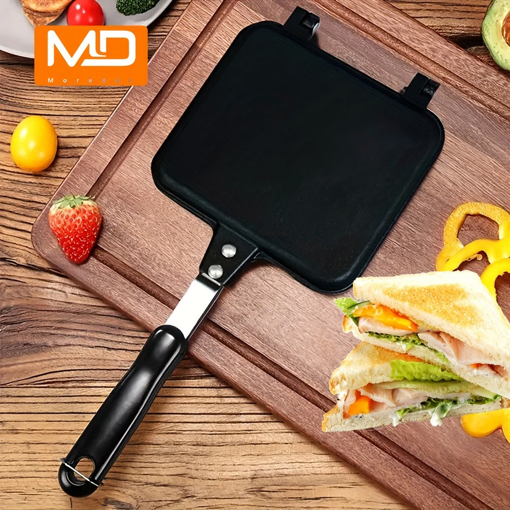 [1pc Non-Stick Sandwich Maker] MOREDOR 1pc Double-Sided Non-Stick Sandwich Maker & Griddle Pan | 1000W Portable Square Design with Detachable Plates | Indoor/Outdoor Kitchen Supplies, Easygrip Handles, Heatresistant Material