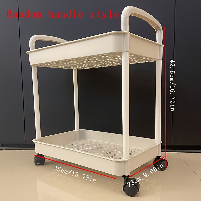 1pc Multi-Layer Storage Cart - Ergonomic Double Handle, Freestanding, Wheels, Durable Plastic, Ample Storage Capacity - Perfect for Bathroom, Living Room, Bedroom, Study, and Kitchen Organization and Decoration