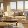 Cream Chenille 3 Seater Sofa with Blue Striped Cushions – Modern Living Room Sofa