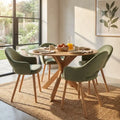 Carson Round Oak Drop Leaf Dining Table Set with 4 Sage Green Velvet Chairs – Space-Saving 4 Seater Dining Set