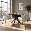 Round Black Oak Drop-Leaf Dining Table Set with 2 Cream Upholstered Chairs – Space-Saving Extendable Folding Table & Fabric Chairs for Kitchen or Dining Room