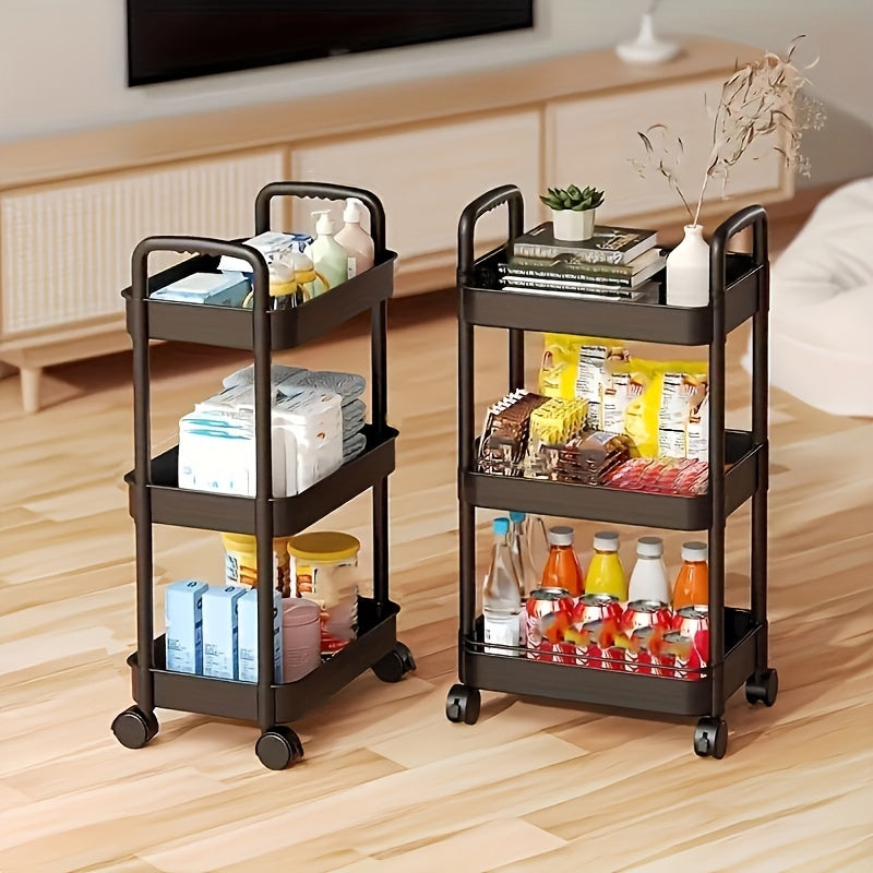 3-Tier Large Capacity Rolling Cart with Lockable Wheels - Spacious Storage Solution for Office, Bathroom, Kitchen Organization - Durable Matte Finish in White, Black, Blue, or Yellow