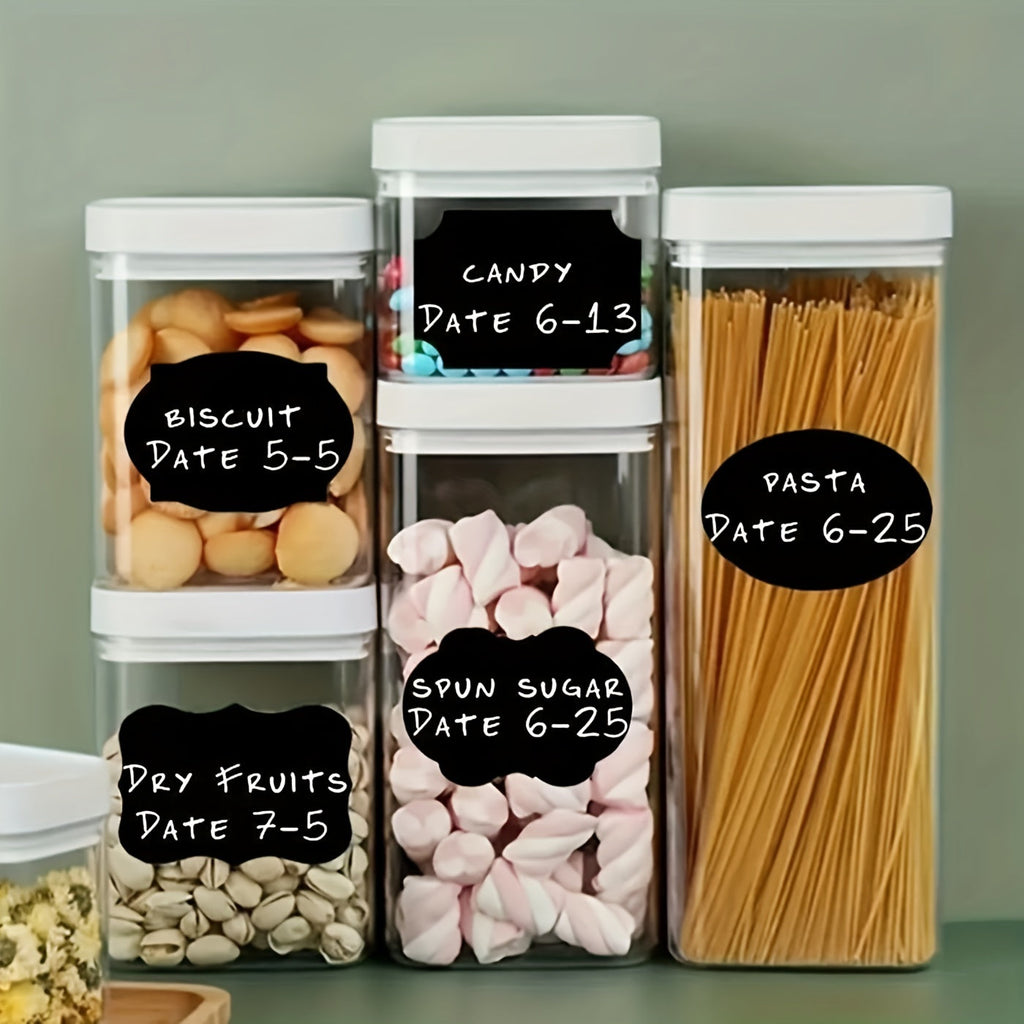 36pcs Reusable Food Storage Container Labels With Pen - Waterproof, Glue-Free, Self-Adhesive, Blackboard Sticker For Spices, Cheese, And More - Kitchen Accessories