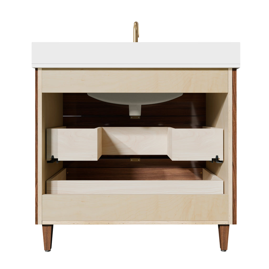 Rowan 36"  Black Walnut Vanity with Quartz Countertop - 3 Drawers
