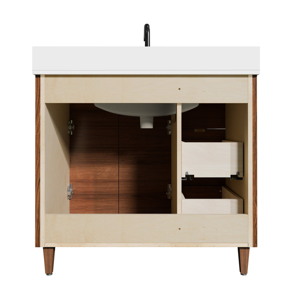 Rowan 36" Black Walnut Vanity with Quartz Countertop - 2 Doors and 3 Drawers