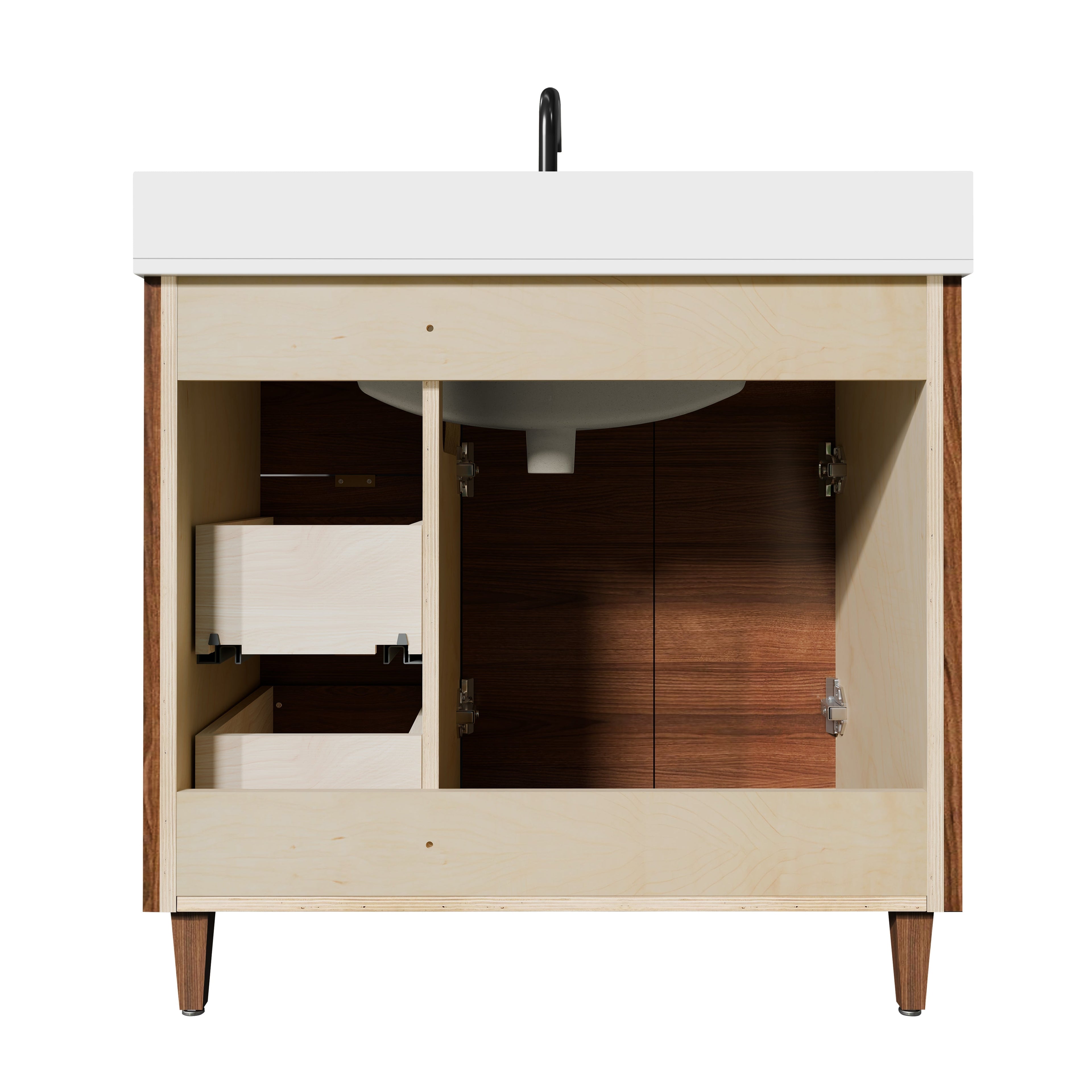 Rowan 36" Black Walnut Vanity with Quartz Countertop - 2 Doors and 3 Drawers