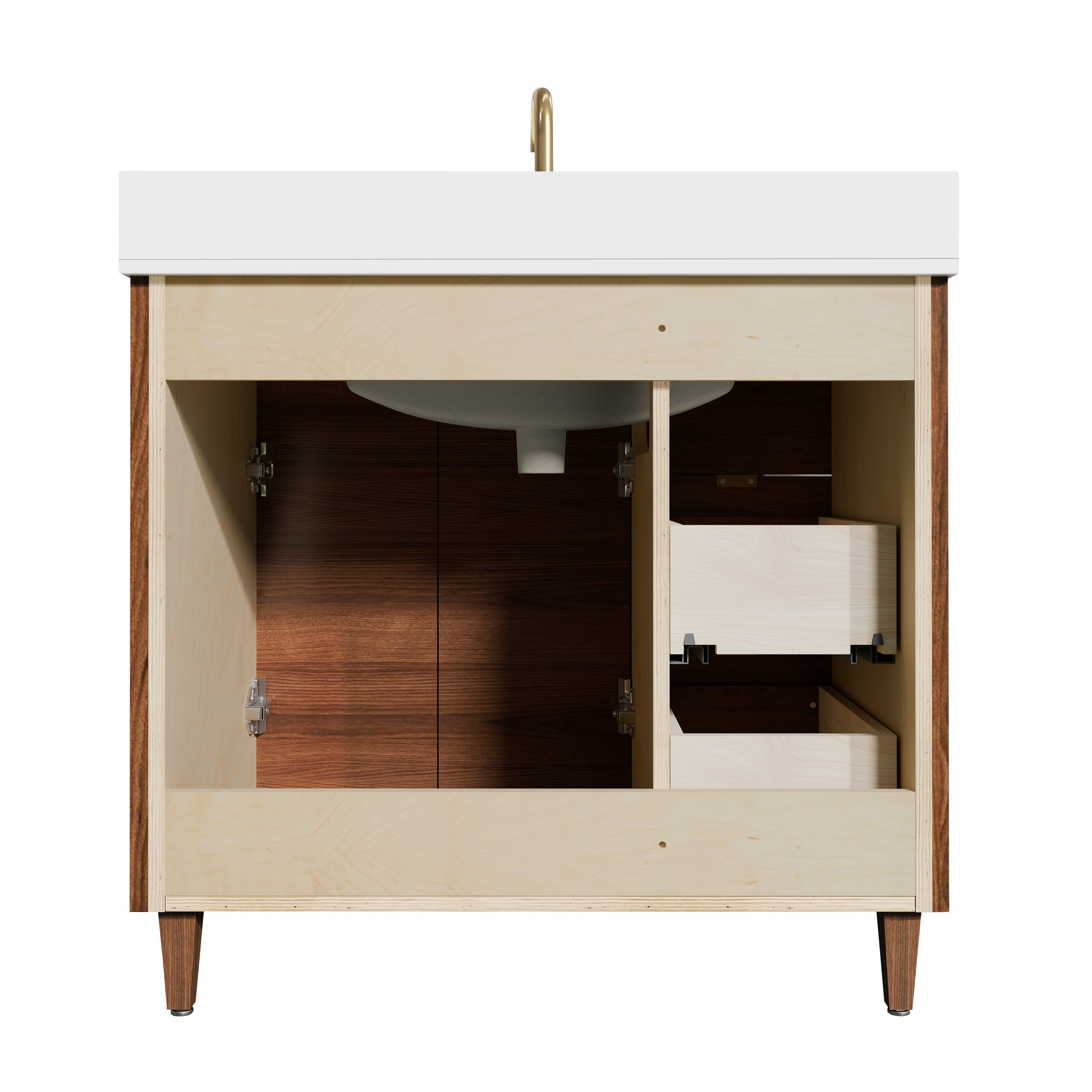 Rowan 36" Black Walnut Vanity with Quartz Countertop - 2 Doors and 3 Drawers