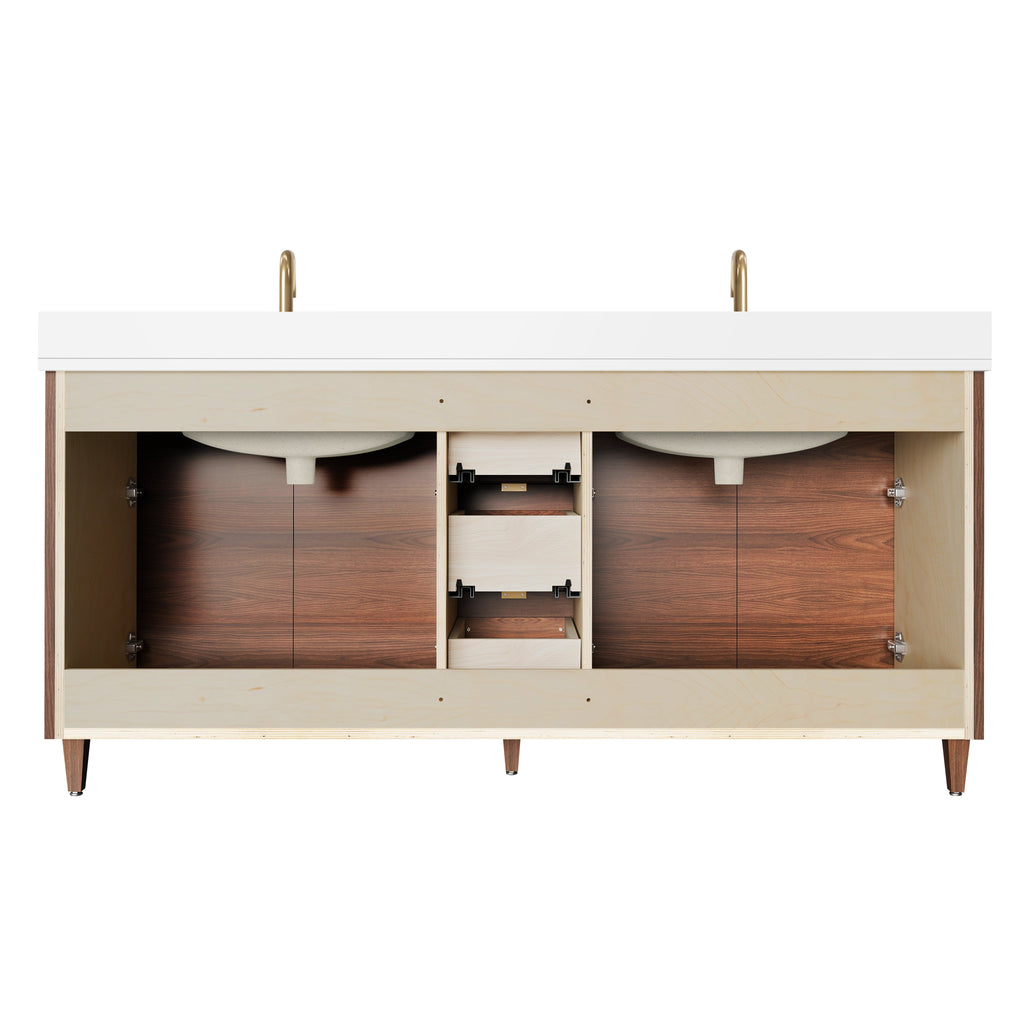Rowan 72" Double Sink Black Walnut Vanity with Quartz Countertop