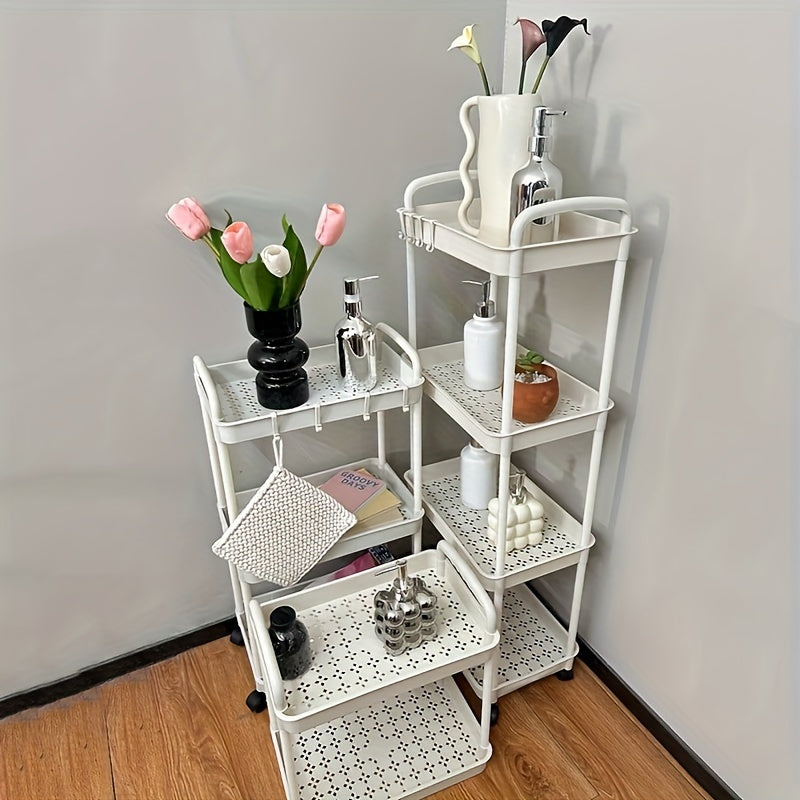 1pc Multi-Layer Storage Cart - Ergonomic Double Handle, Freestanding, Wheels, Durable Plastic, Ample Storage Capacity - Perfect for Bathroom, Living Room, Bedroom, Study, and Kitchen Organization and Decoration