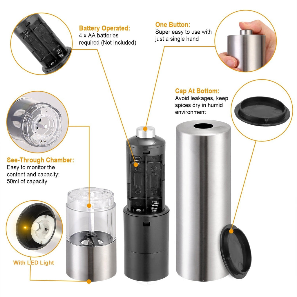 🧂 Electric Salt & Pepper Grinder – Adjustable Coarseness, Battery-Powered