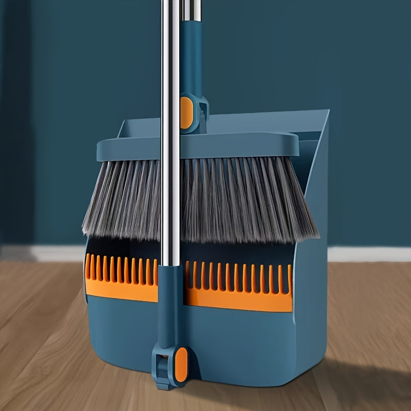 1set, Household Broom And Dustpan Set, Long Handle Floor Cleaning Broom Dustpan Set, Rotatable Broom And Dustpan With Comb Tooth, To Remove Dust And Garbage, For Home, Kitchen, Room, Office, Cleaning Supplies, Cleaning Tool,