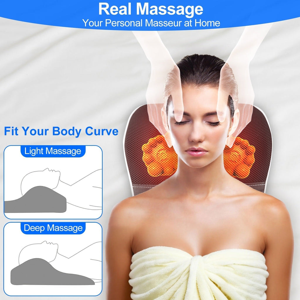 3D Back Massager Pillow – Shiatsu Heat & Kneading Massage