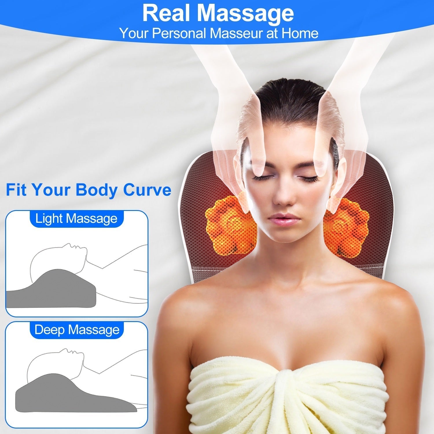 3D Back Massager Pillow – Shiatsu Heat & Kneading Massage