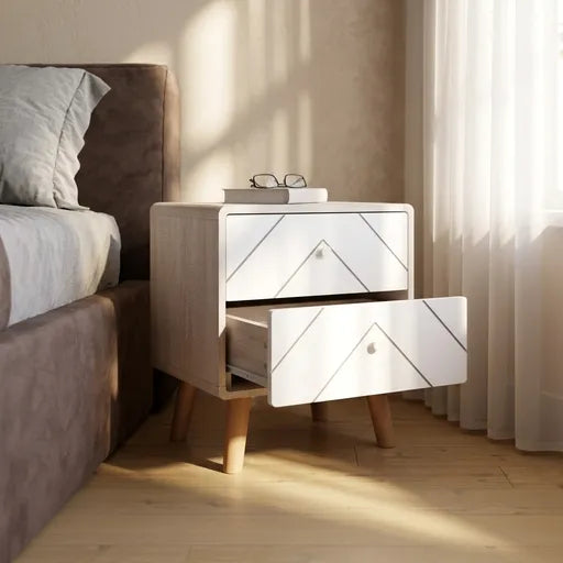 Dixie 2 Drawer Bedside Table – Dusty White Wooden Bedside Cabinet | Modern Bedroom Furniture UK