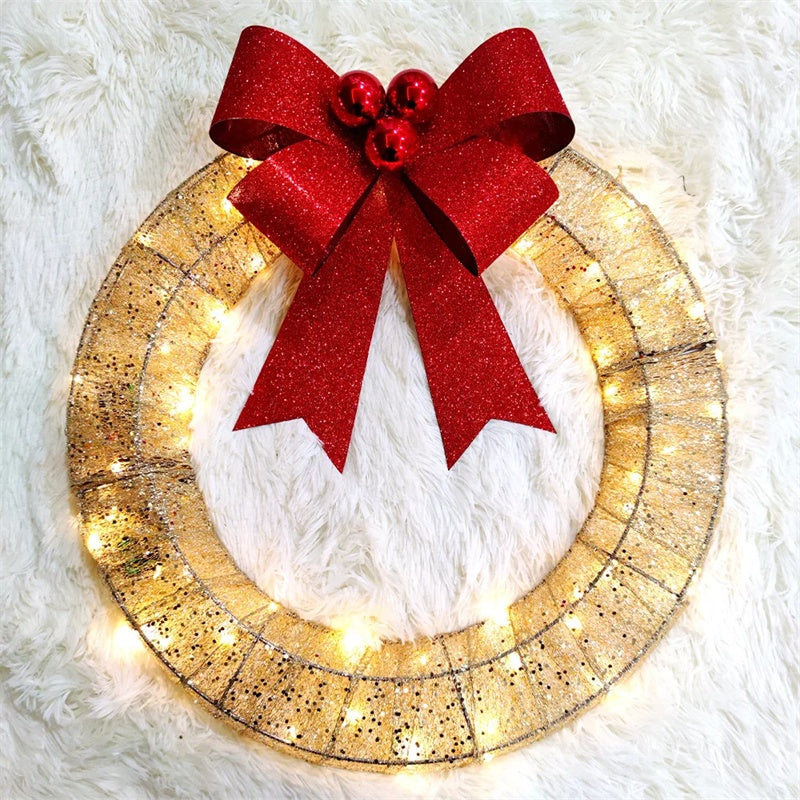 🎄 50cm LED Christmas Garland – Luminous Wreath with Big Bow for Door Décor