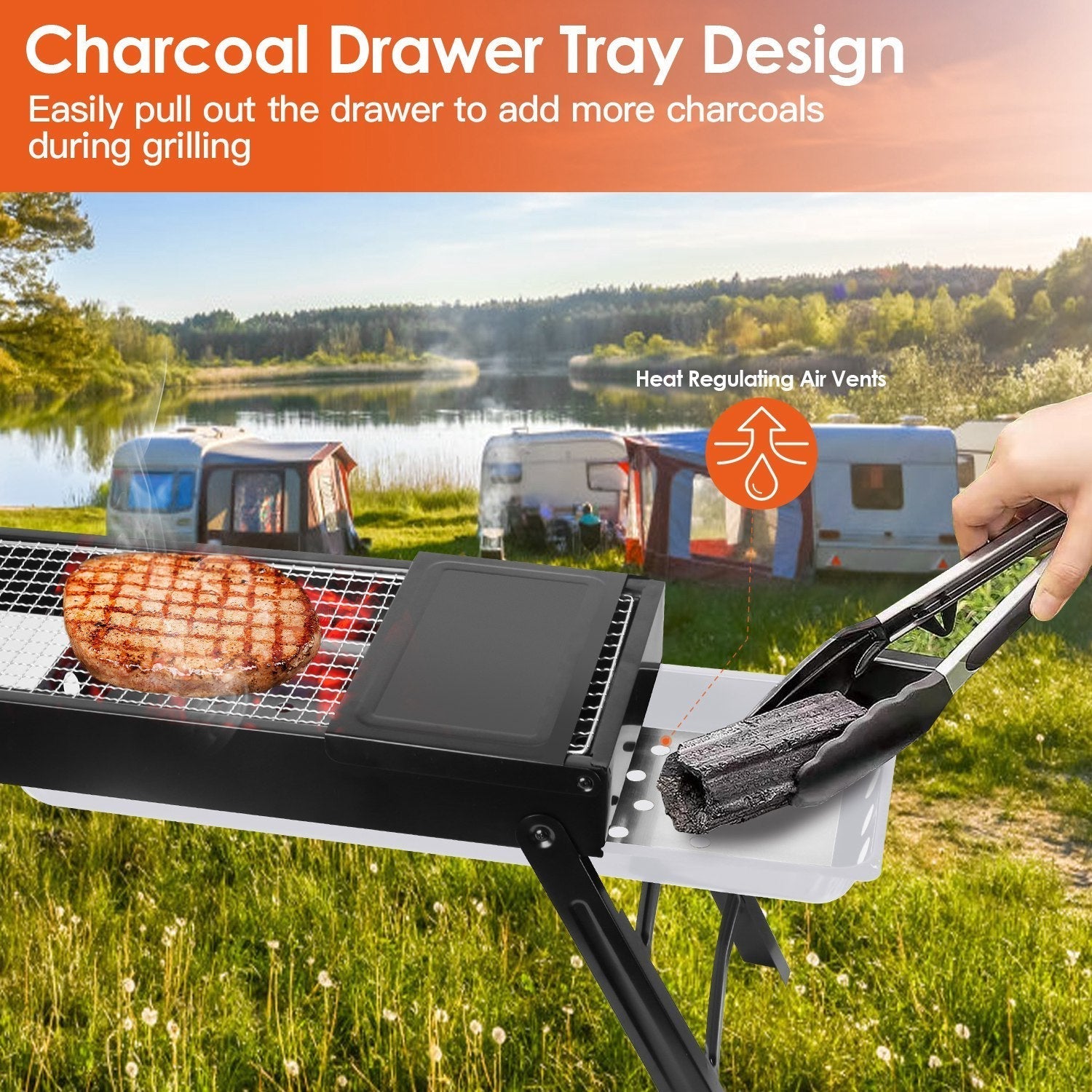 Foldable Charcoal BBQ Grill Stainless Steel Grill