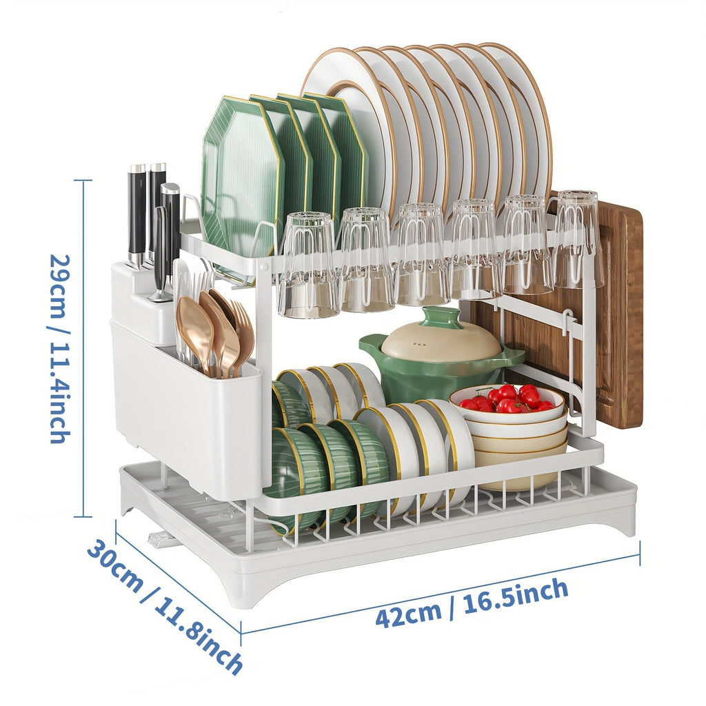 1pc Dish Rack, Double Layers Space-saving Dish Drying Rack With Drainboard And Utensil Holders, Multifunctional Large Capacity Dish Storage Organizer, For Kitchen Counter, Kitchen Organizers And Storage, Kitchen Accessories