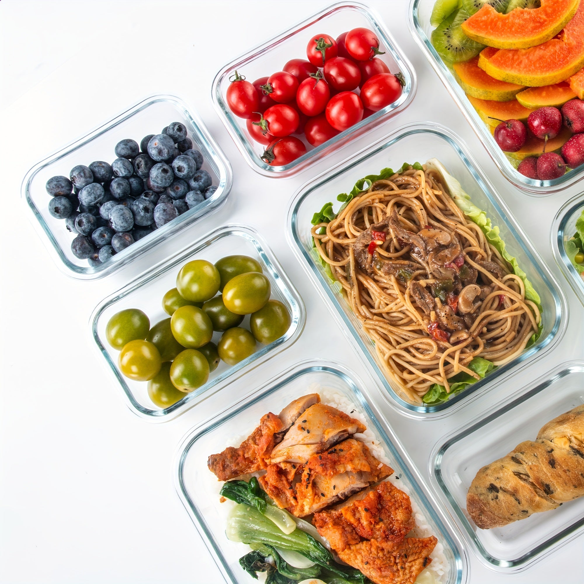 10pcs Storage Containers, Multipurpose Glass Meal Prep Containers, Leak Proof And Stackable Food Storage Containers With Airtight Lids, For Meat, Fruit And Vegetable, Kitchen Organizers And Storage, Kitchen Accessories