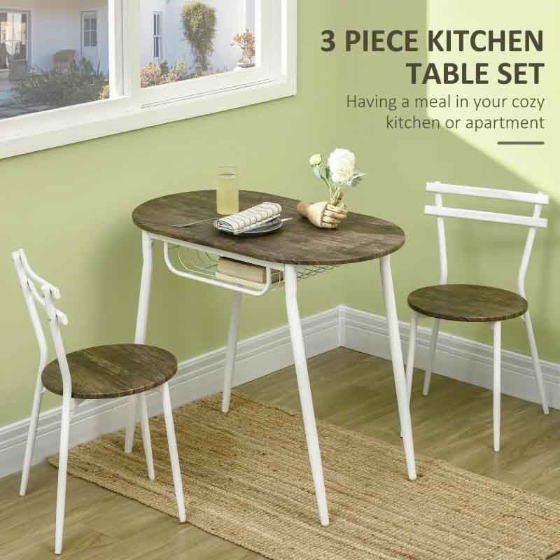 Oval Dining Table with 2 Chairs – 900mm Compact Dining Set in White & Natural UK