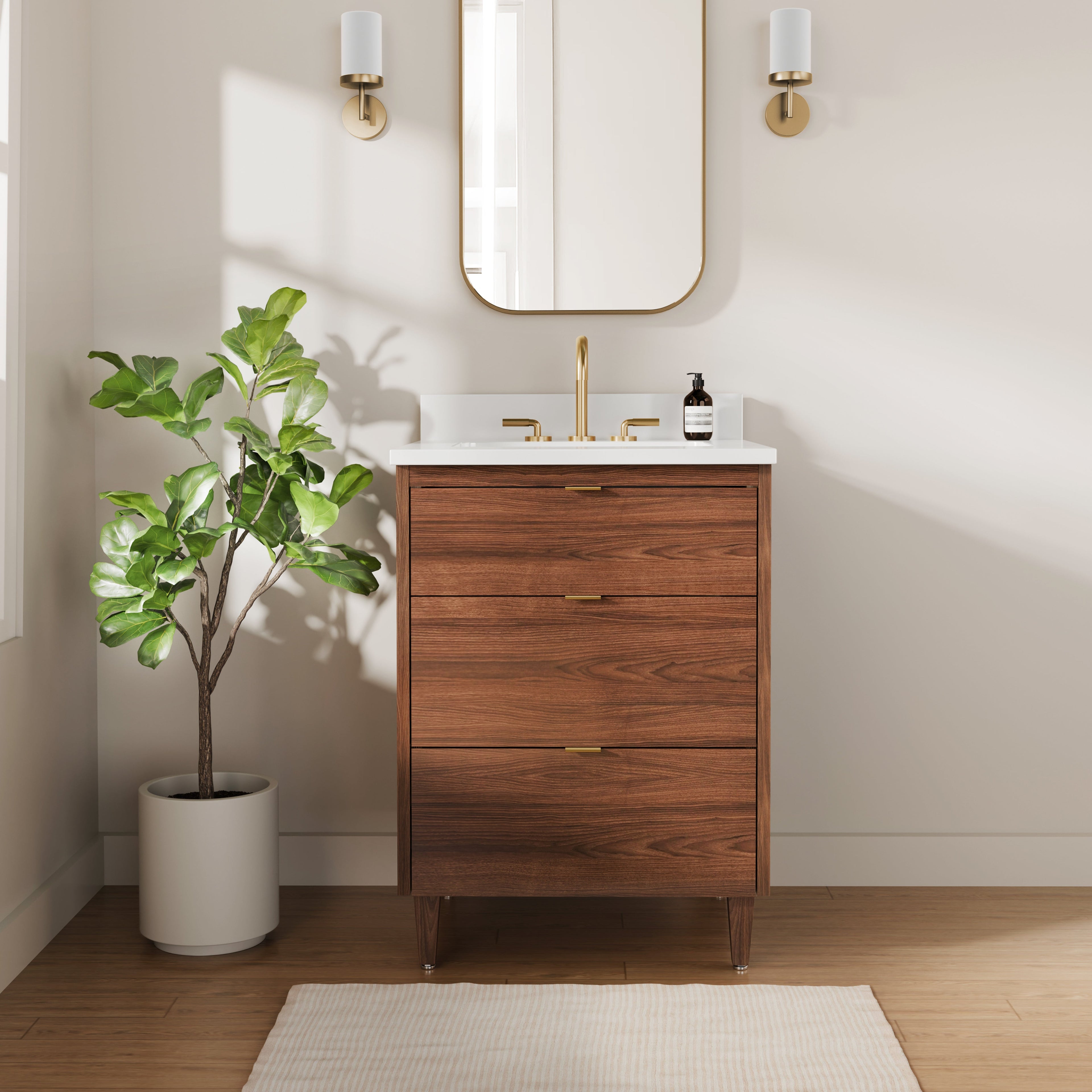 Rowan 24" Black Walnut Vanity with Quartz Countertop