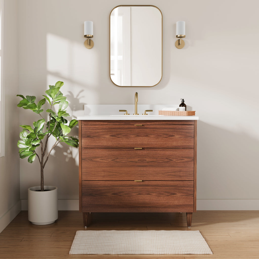 Rowan 36"  Black Walnut Vanity with Quartz Countertop - 3 Drawers