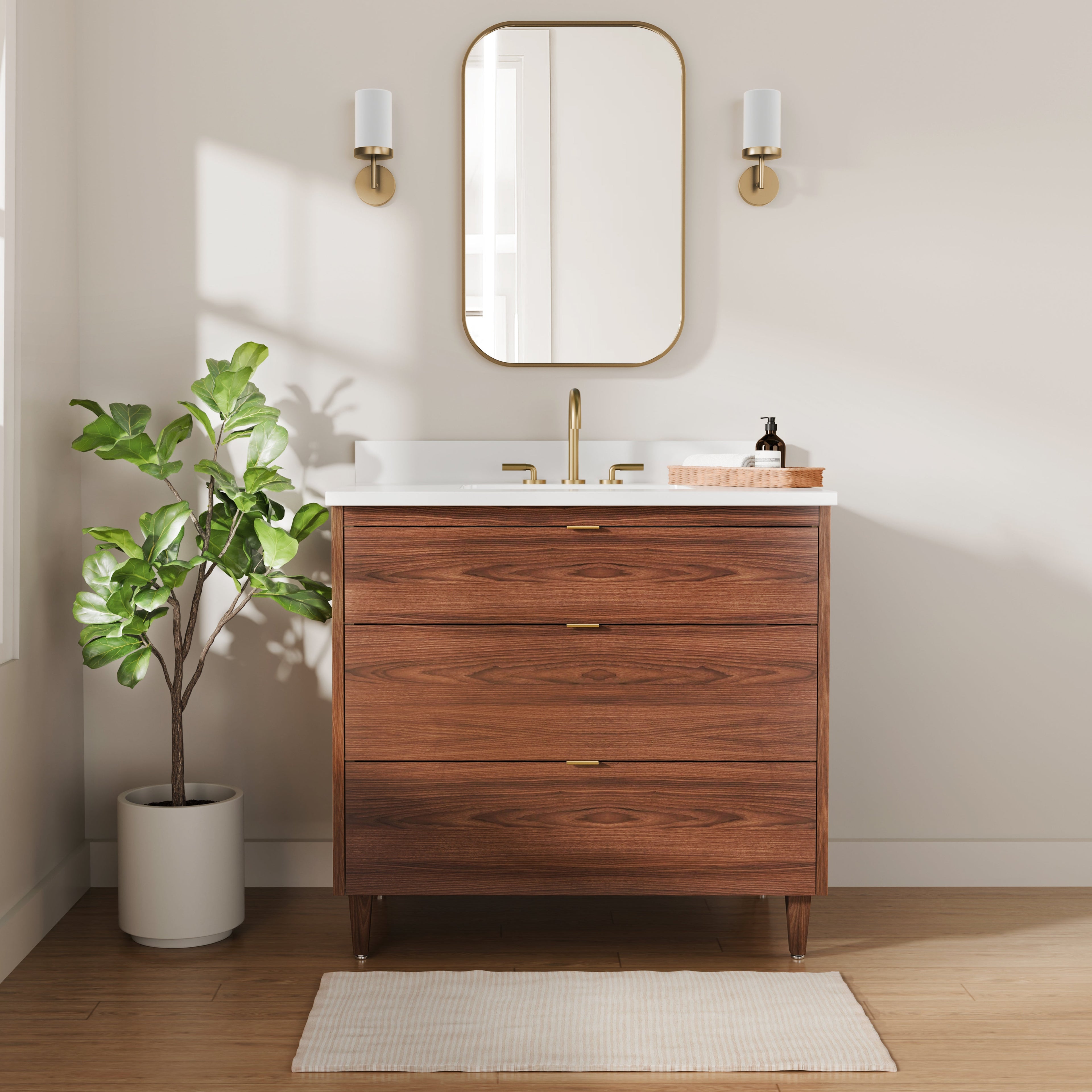 Rowan 36"  Black Walnut Vanity with Quartz Countertop - 3 Drawers