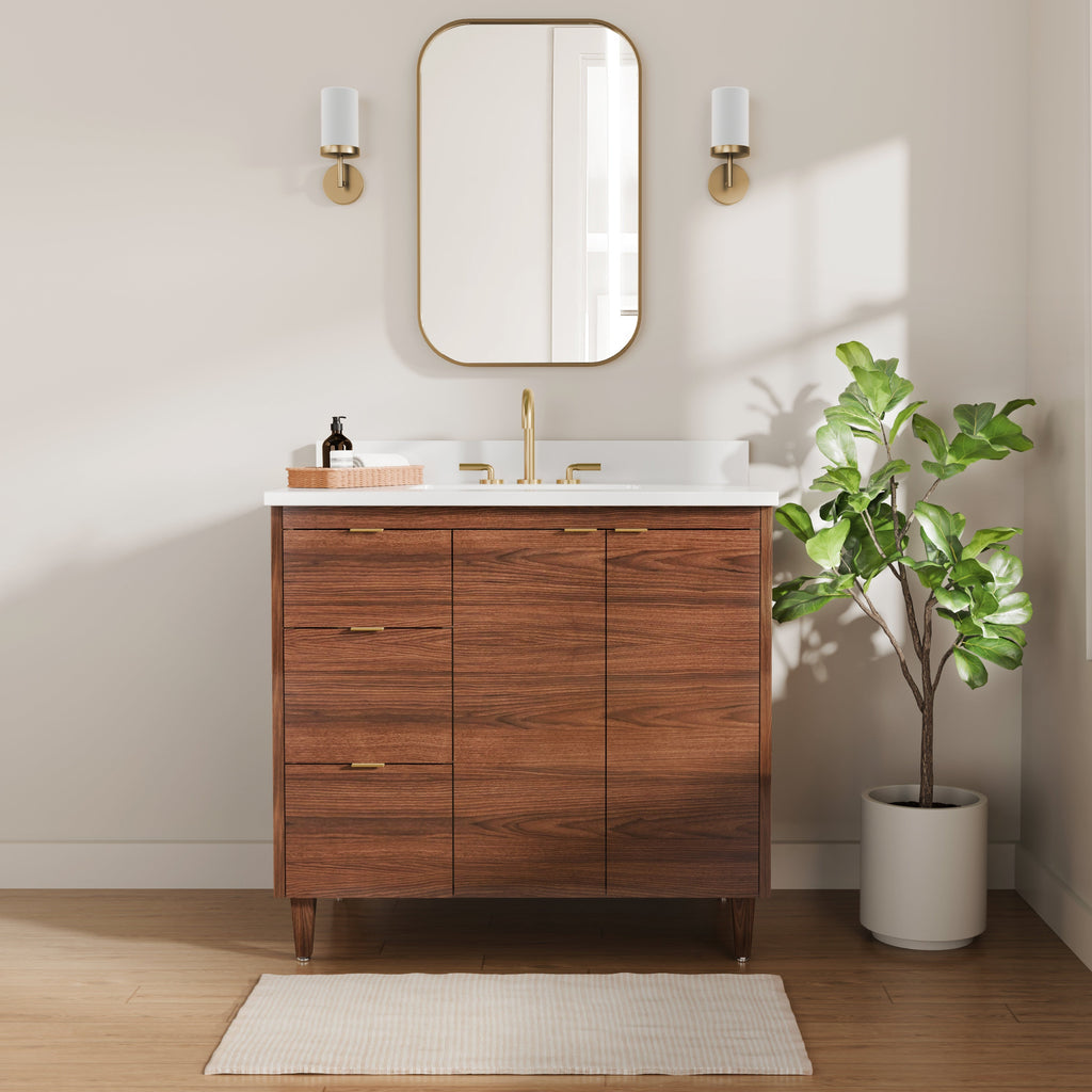 Rowan 36" Black Walnut Vanity with Quartz Countertop - 2 Doors and 3 Drawers