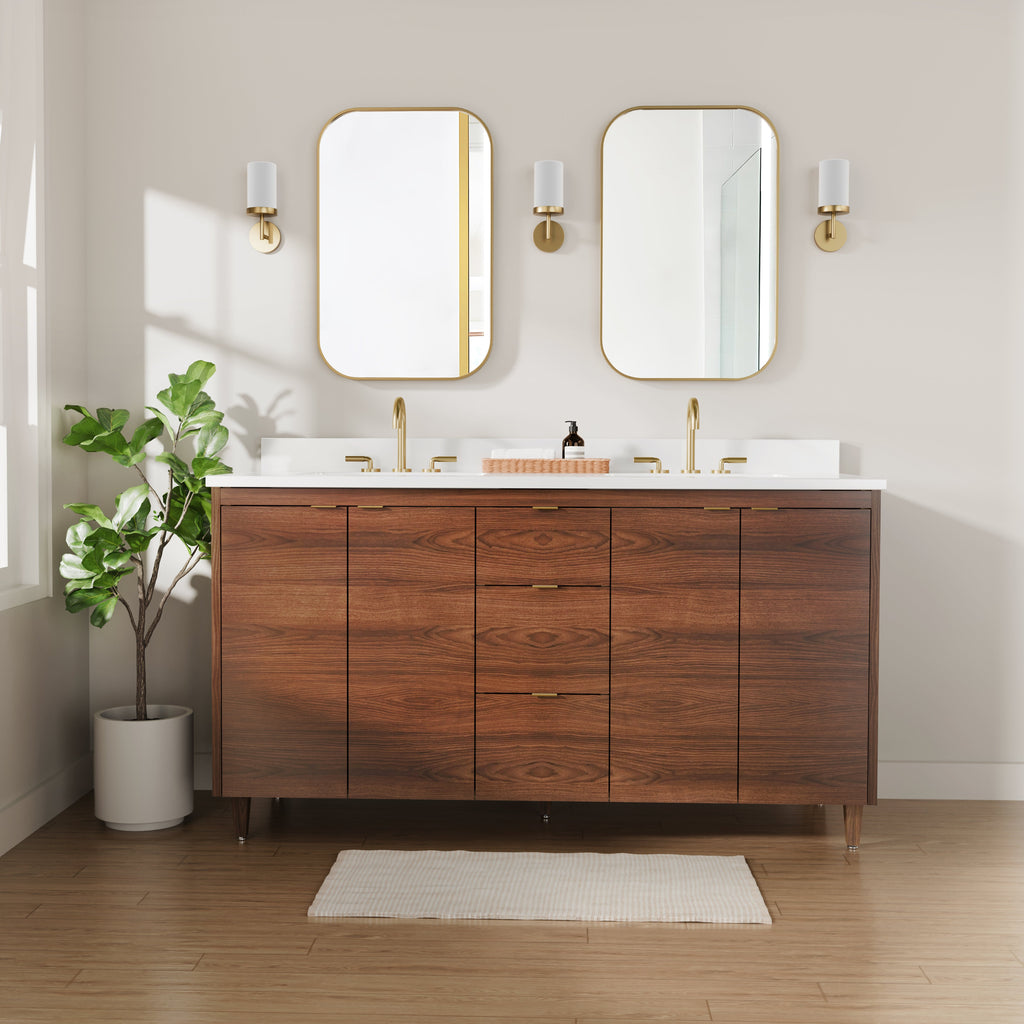 Rowan 60" Double Sink Black Walnut Vanity with Quartz Countertop