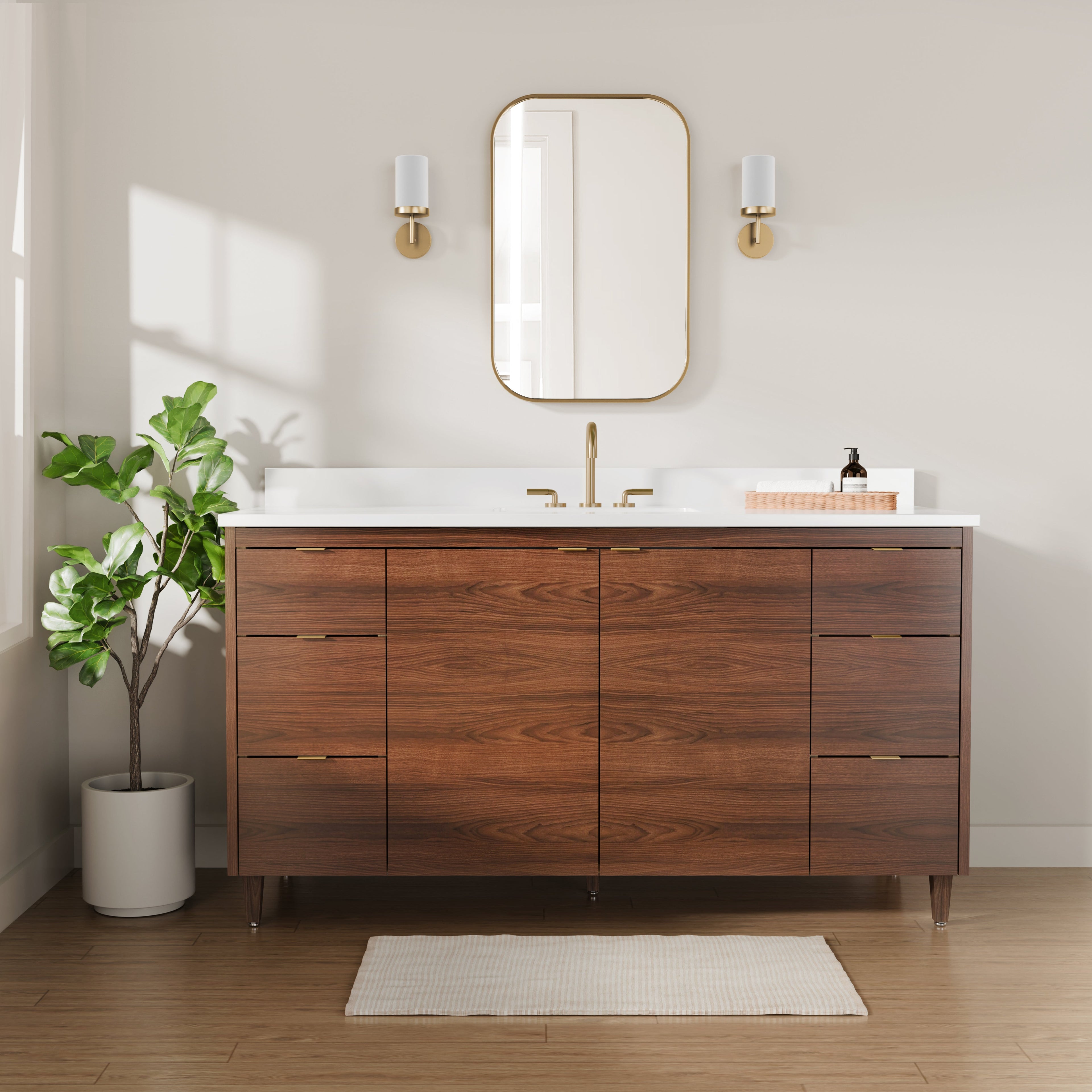 Rowan 60" Single Sink Black Walnut Vanity with Quartz Countertop