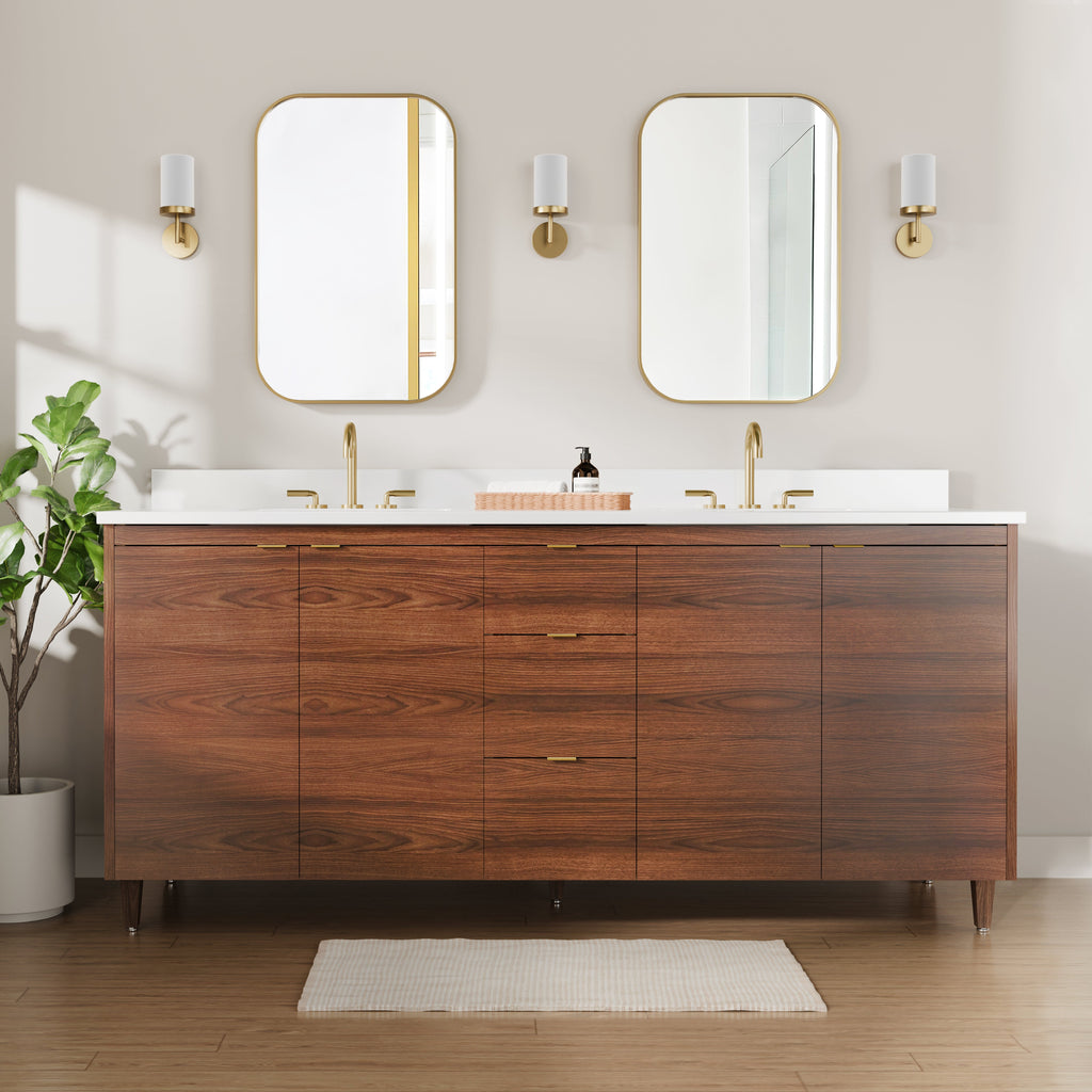 Rowan 72" Double Sink Black Walnut Vanity with Quartz Countertop
