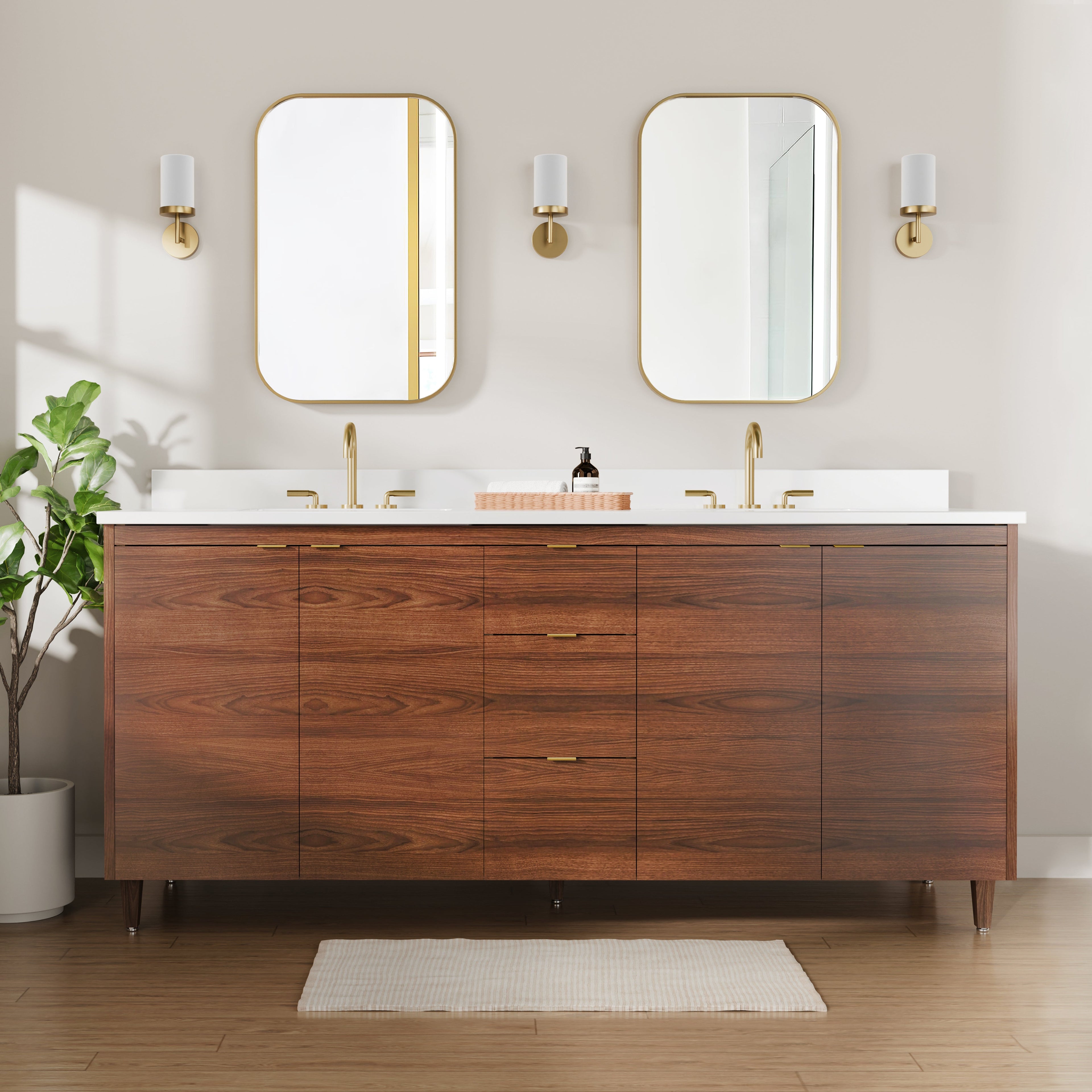 Rowan 72" Double Sink Black Walnut Vanity with Quartz Countertop