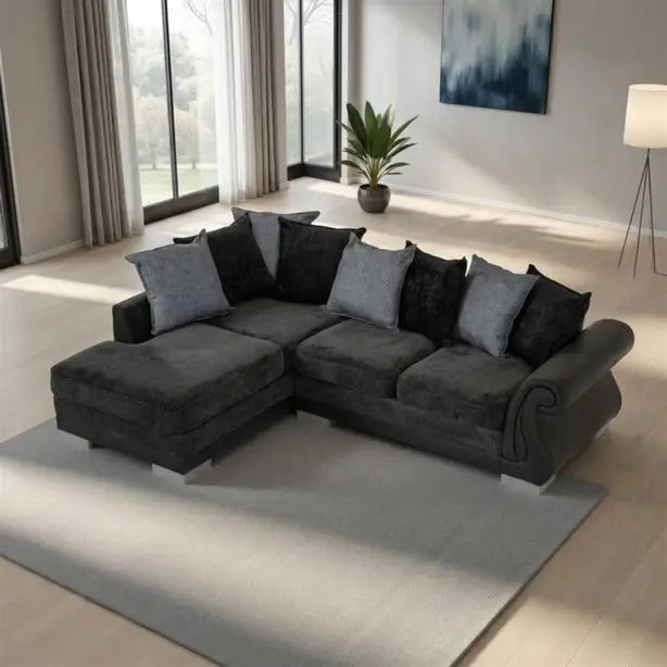 Elsa Left Hand Corner Sofa  Dark Grey Fabric