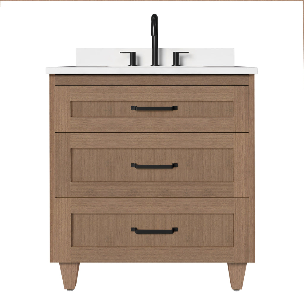 Arlo 30" Solid Wood Vanity with Quartz Countertop - 3 Drawers