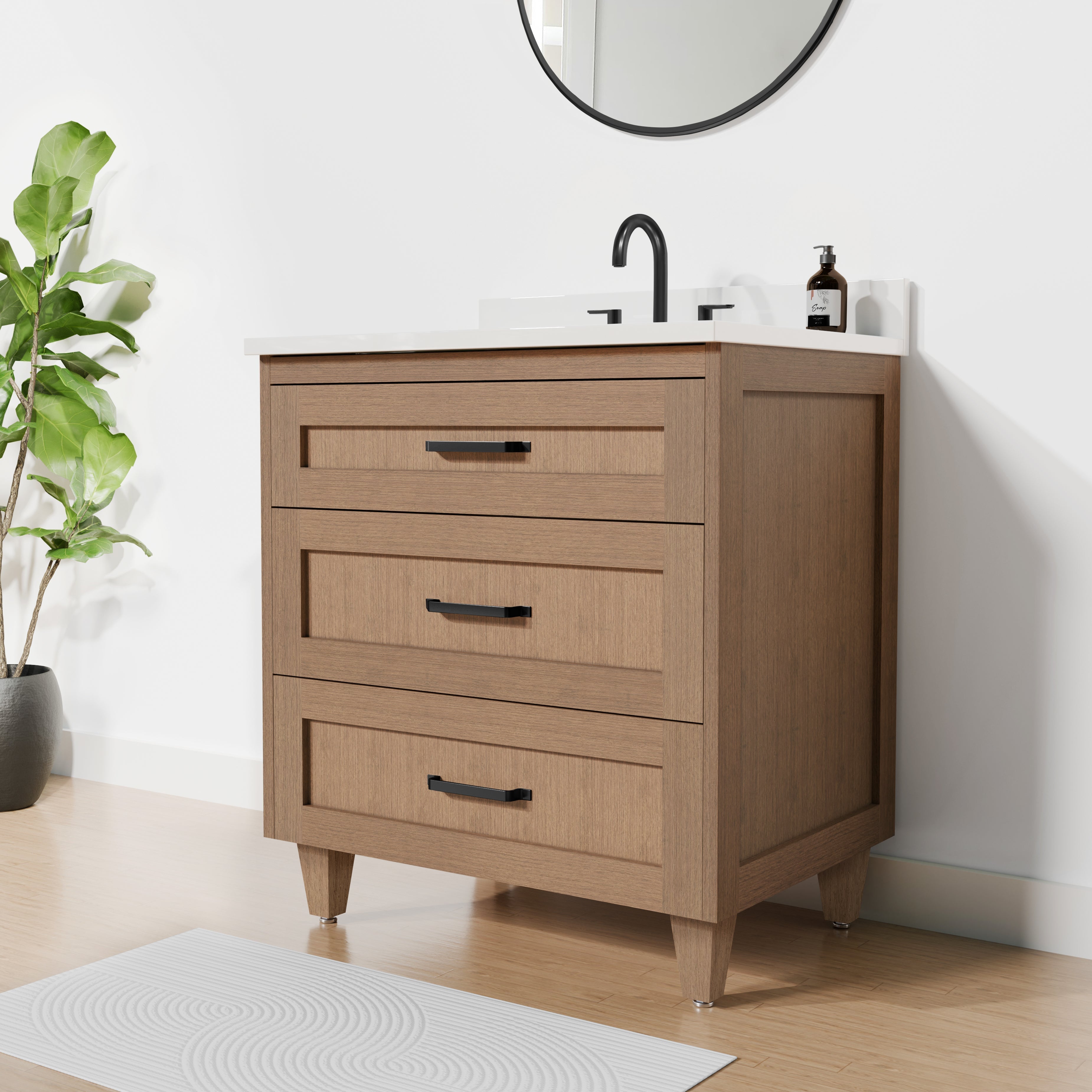 Arlo 30" Solid Wood Vanity with Quartz Countertop - 3 Drawers