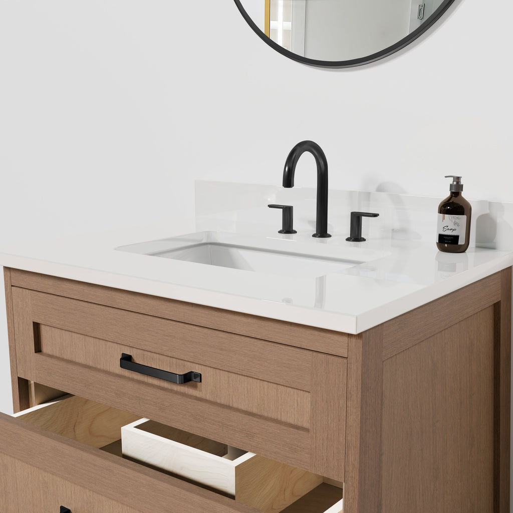 Arlo 30" Solid Wood Vanity with Quartz Countertop - 3 Drawers