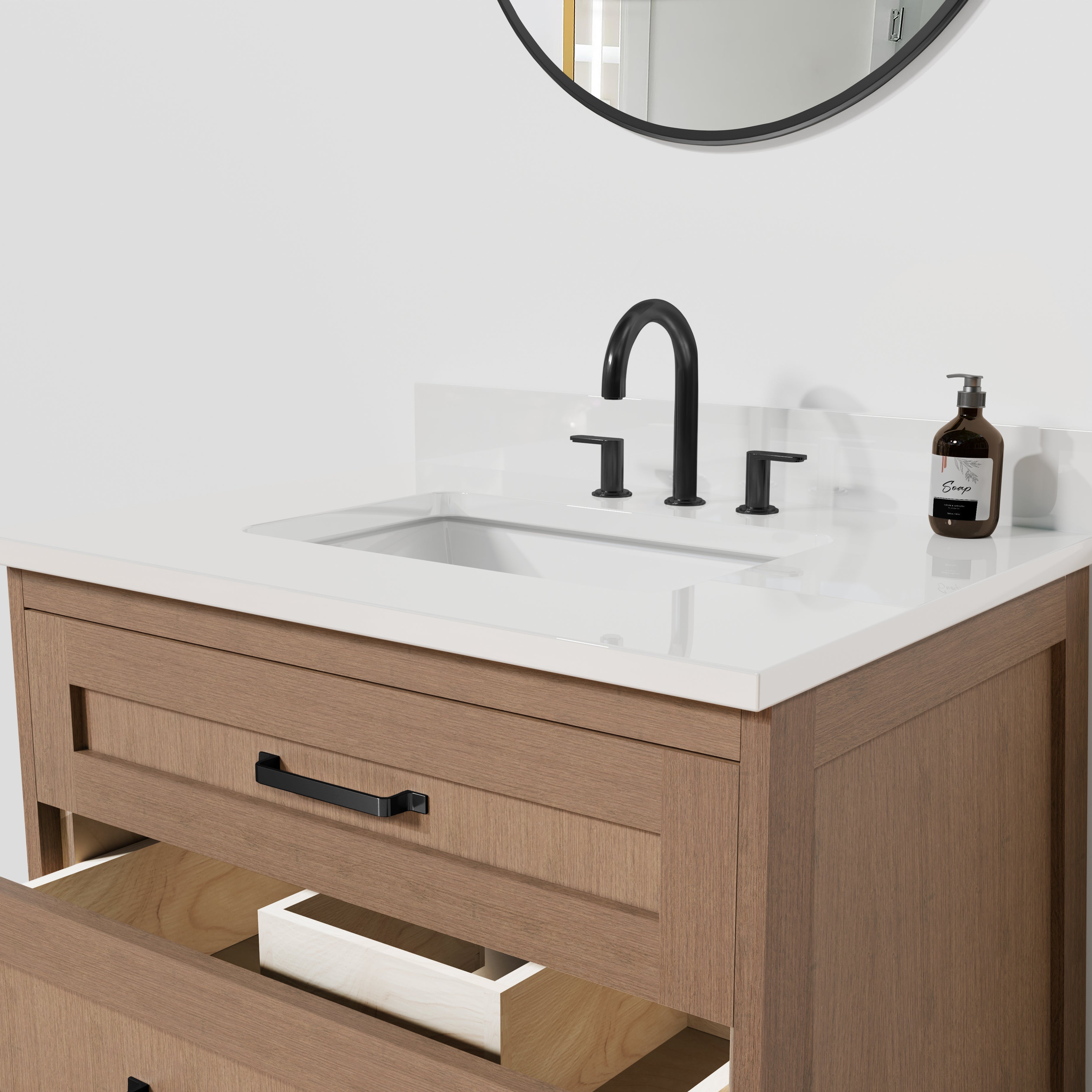Arlo 30" Solid Wood Vanity with Quartz Countertop - 3 Drawers