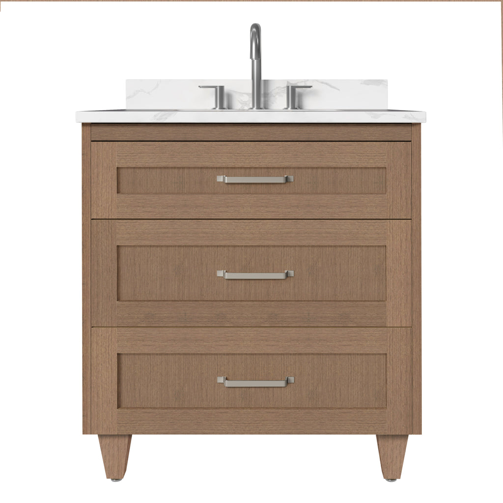 Arlo 30" Solid Wood Vanity with Quartz Countertop - 3 Drawers