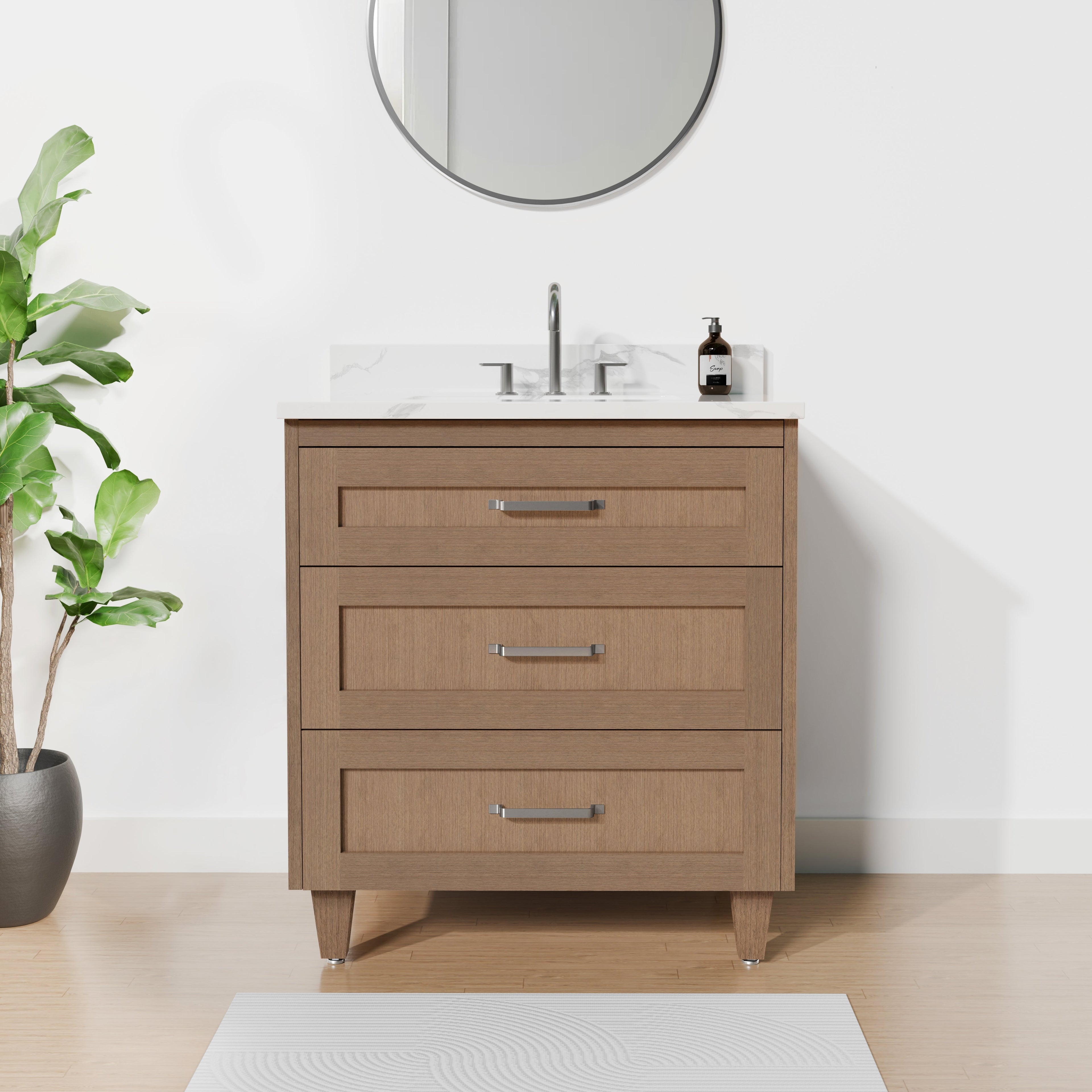Arlo 30" Solid Wood Vanity with Quartz Countertop - 3 Drawers