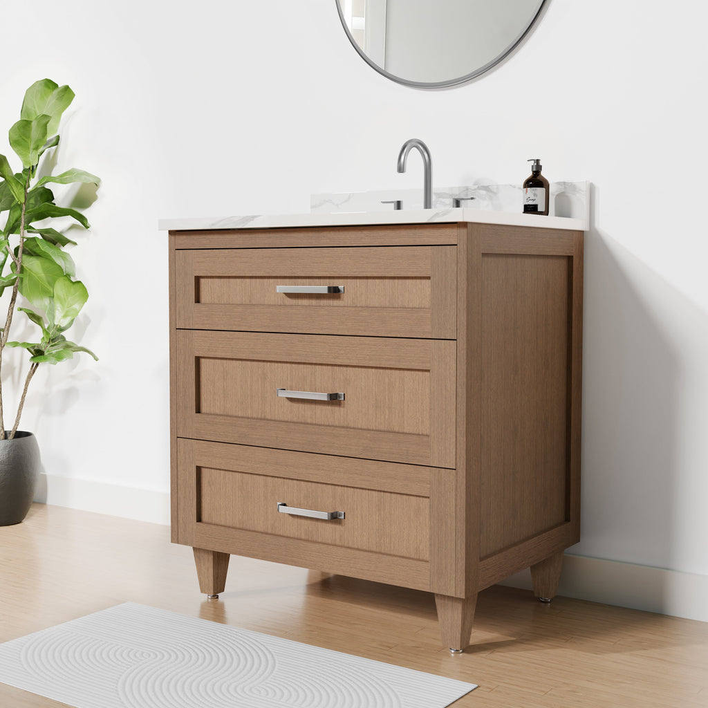 Arlo 30" Solid Wood Vanity with Quartz Countertop - 3 Drawers