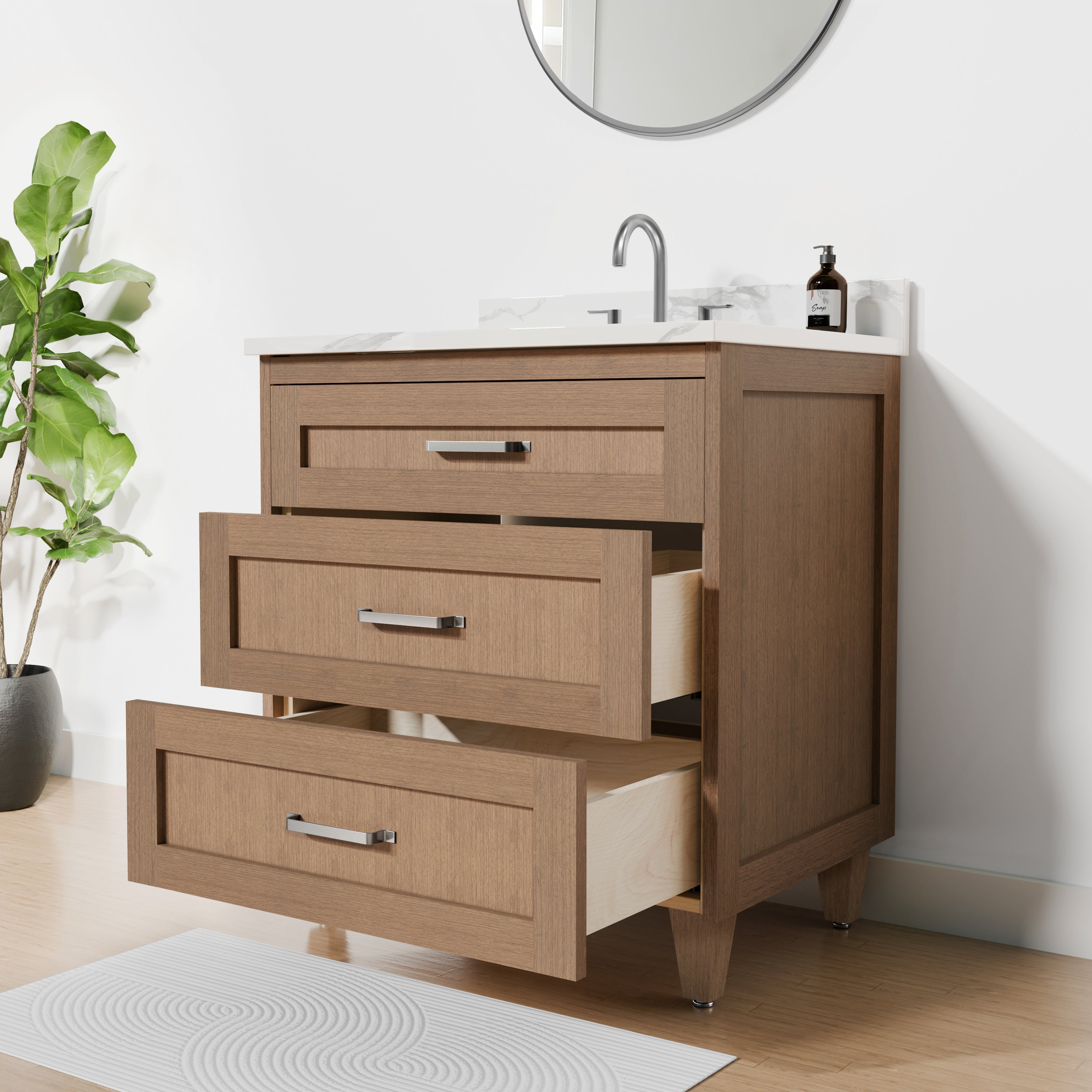 Arlo 30" Solid Wood Vanity with Quartz Countertop - 3 Drawers