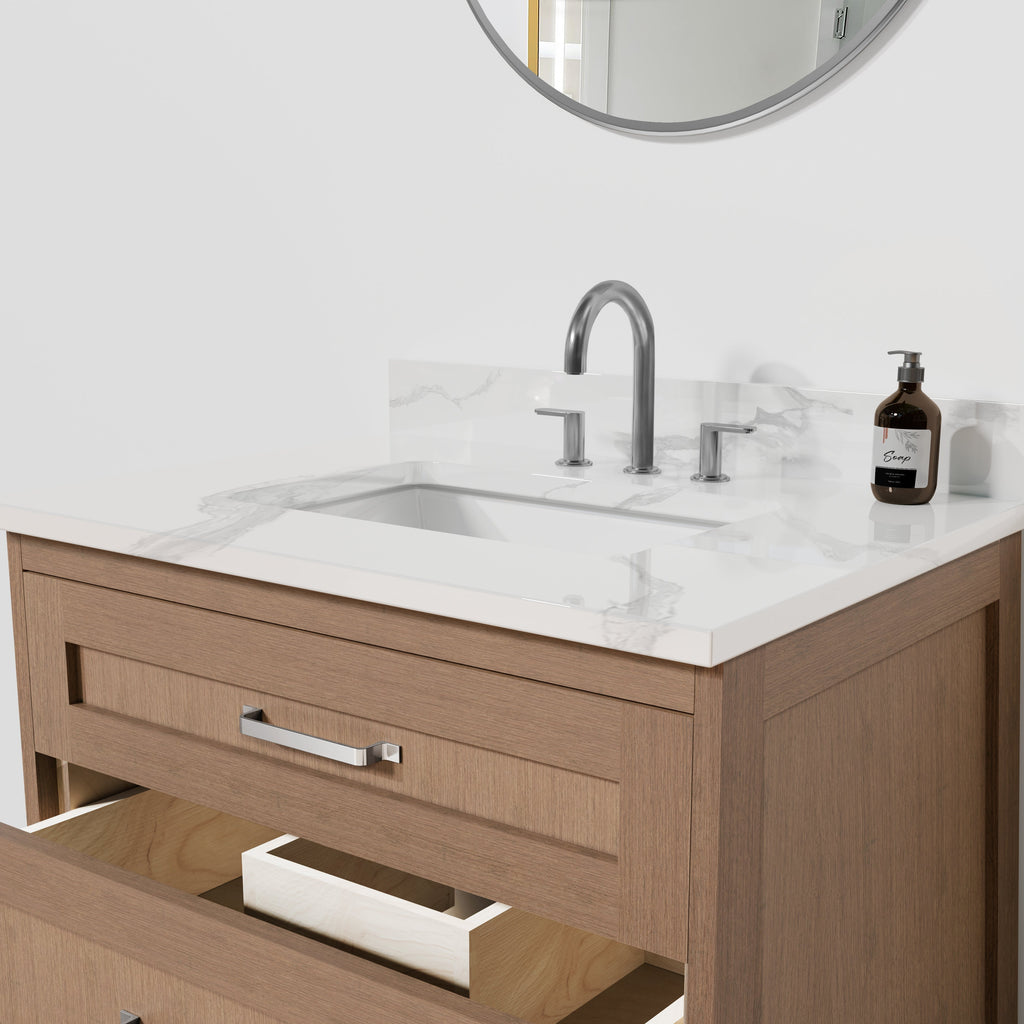 Arlo 30" Solid Wood Vanity with Quartz Countertop - 3 Drawers