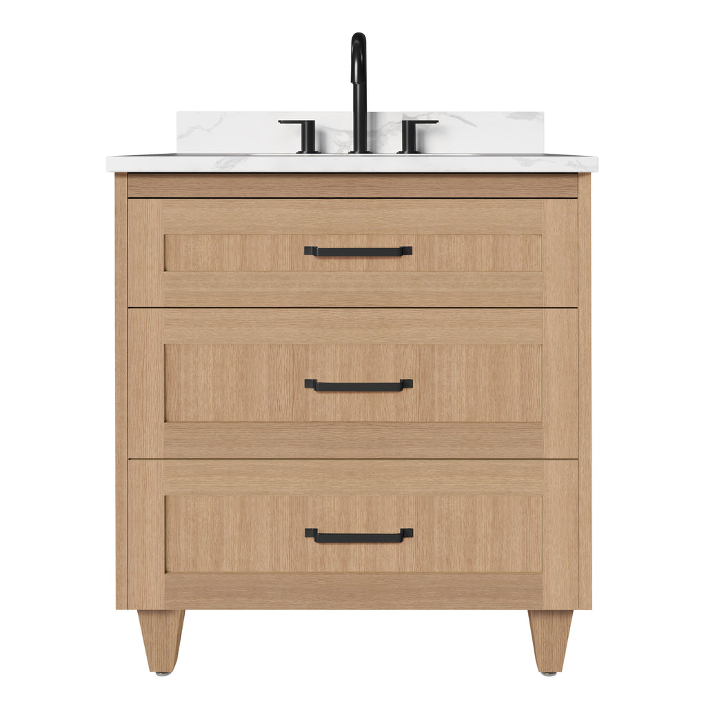 Arlo 30" Solid Wood Vanity with Quartz Countertop - 3 Drawers