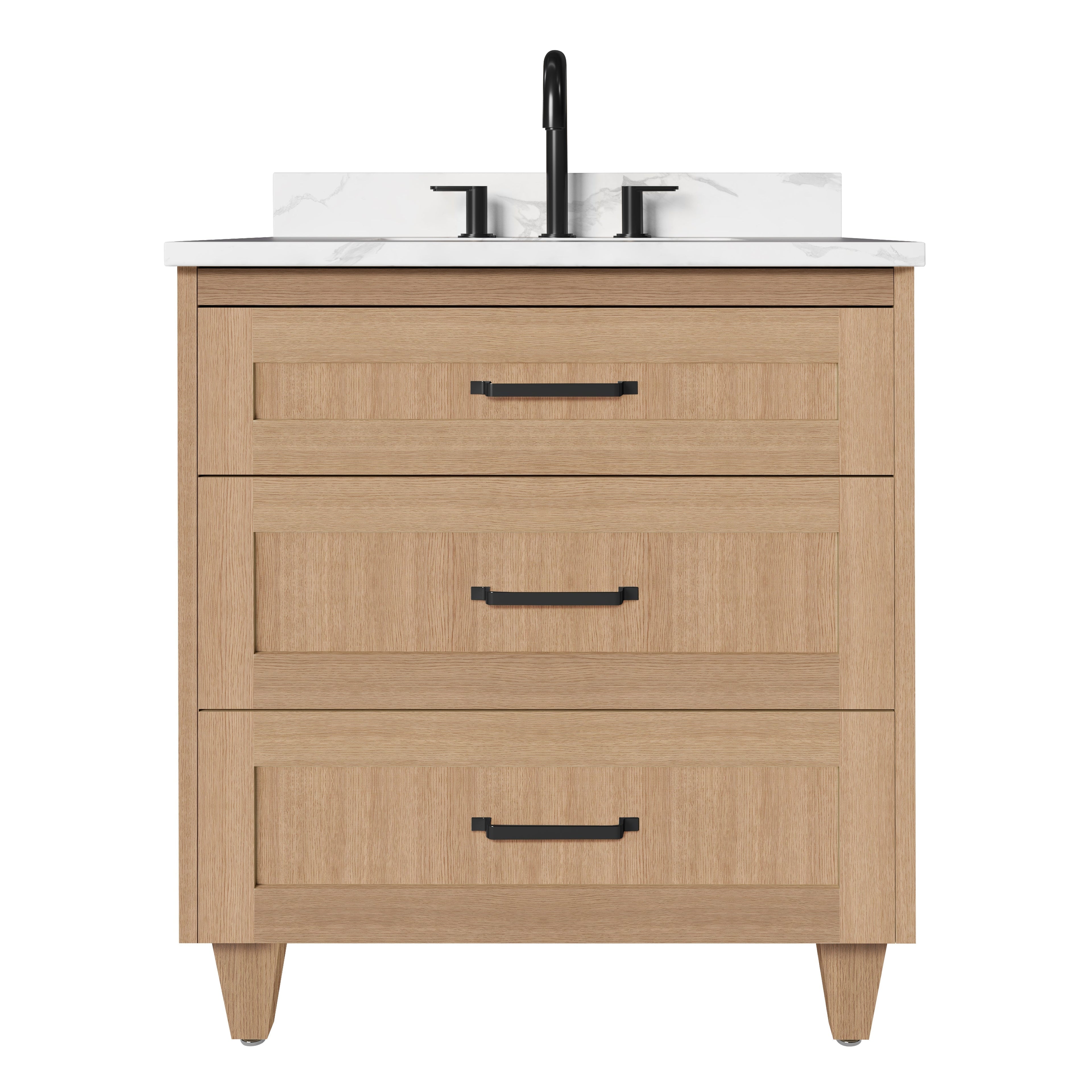Arlo 30" Solid Wood Vanity with Quartz Countertop - 3 Drawers